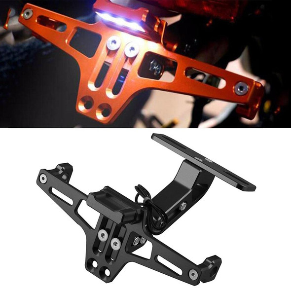 LPF013 Motorcycle Modification Accessories Universal Aircraft Shape Aluminum Alloy License Plate Bracket with LED Lights(Black)