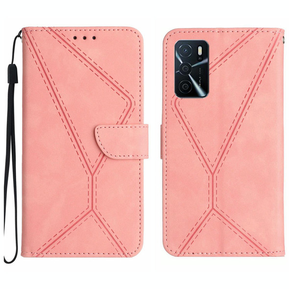 For OPPO A54 4G / A16 Stitching Embossed Leatherette Phone Case(Pink)