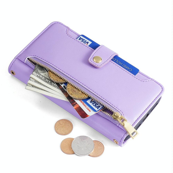 For Realme C55 4G Sheep Texture Cross-body Zipper Wallet Leatherette Phone Case(Purple)