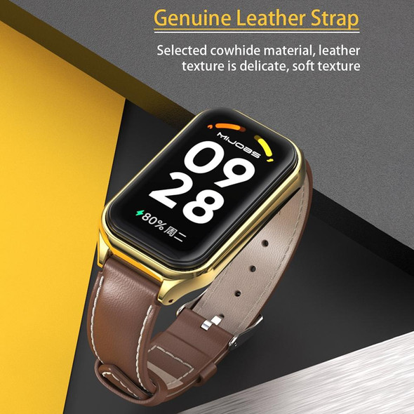 For Redmi Band 2 Mijobs Metal Shell Microfiber PU Leatherette Watch Band(Brown Silver)
