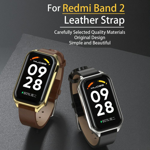 For Redmi Band 2 Mijobs Metal Shell Genuine Leatherette Watch Band(Black)