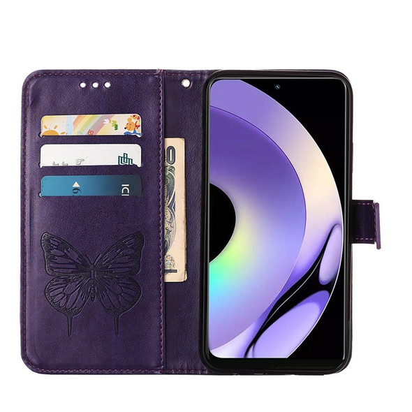 For Realme 10 4G Embossed Butterfly Leatherette Phone Case(Dark Purple)