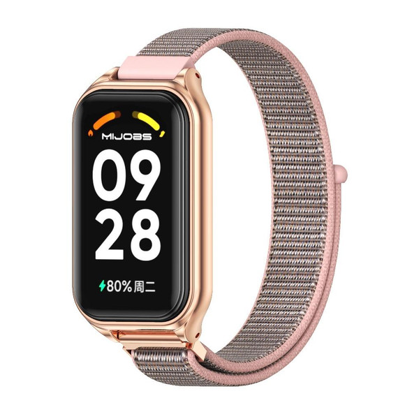 For Redmi Band 2 Mijobs Metal Shell Breathable Nylon Loop Watch Band(Pink Rose Gold)