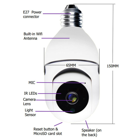 DP17 2.0 Million Pixels Single Light Source Smart Dual-band WiFi 1080P HD Outdoor Network Light Bulb Camera, Support Infrared Night Vision & Two-way Audio & Motion Detection & TF Card