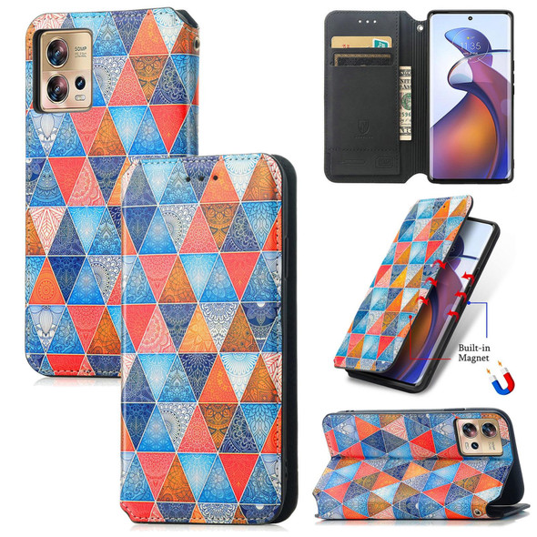 For Motorola Edge 30 Fusion CaseNeo Colorful Magnetic Leatherette Phone Case(Rhombus Mandala)