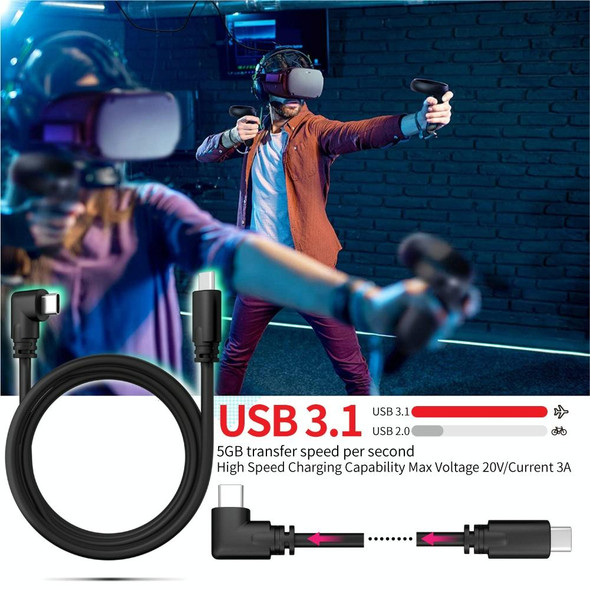3m USB / Type-C to USB-C / Type-C Elbow 5Gbps 60W USB3.1 Gen1 Fast Charging Data-sync Cable(Black)