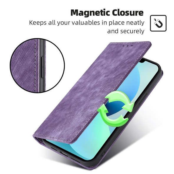 For Realme C55 4G RFID Anti-theft Brush Magnetic Leatherette Phone Case(Purple)