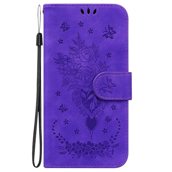 For Google Pixel 8 Butterfly Rose Embossed Leatherette Phone Case(Purple)