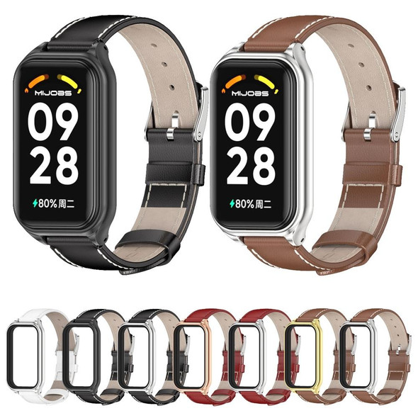 For Redmi Band 2 Mijobs Metal Shell Genuine Leatherette Watch Band(Red Rose Gold)