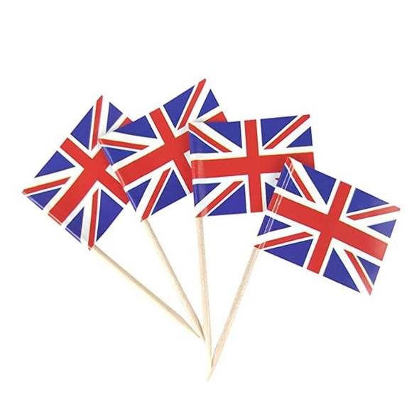 100pcs/pack 65mm National Flag Toothpick  Cupcake Toppers Cocktail Sticks, Style: British 