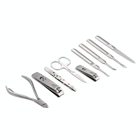 9 in 1 Nail Care Clipper Pedicure Manicure Kits (Large Nail Clippers, Small Nail Clippers, Dead Skin Scraper, Dead Skin Trimmer, Dead Skin Fork, Eyebrow Scissor,  Eyebrow Tweezers, Ear Pick) with Leatherette Bag