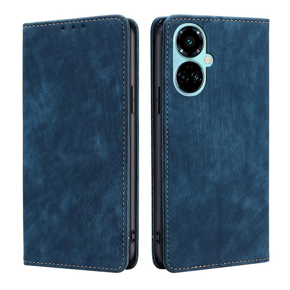 For Tecno Camon 19 / 19 Pro RFID Anti-theft Brush Magnetic Leatherette Phone Case(Blue)