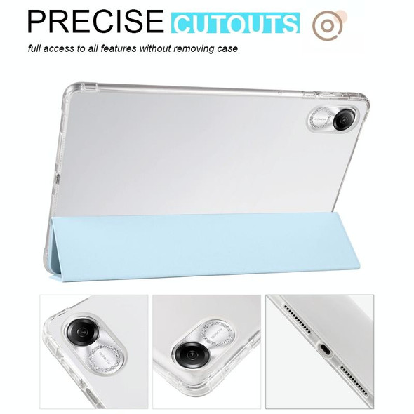 For Honor Pad X8 Pro / Pad X9 3-folding Transparent TPU Smart Leatherette Tablet Case(Ice Blue)