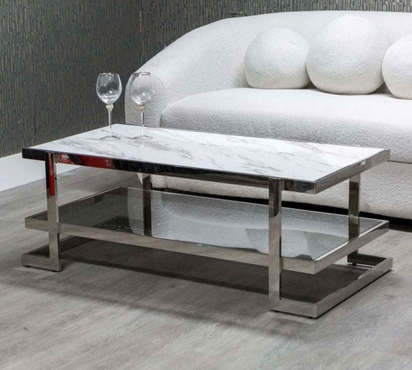 Home Vive - Faux White Marble Coffee Table