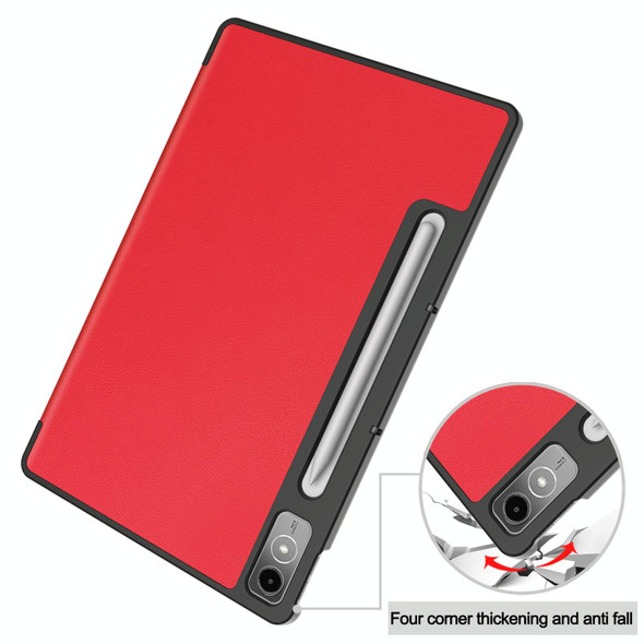 For Lenovo Tab P12/Xiaoxin Pad Pro 12.7 inch Custer Solid Color 3-Fold Stand Leatherette Tablet Case(Red)