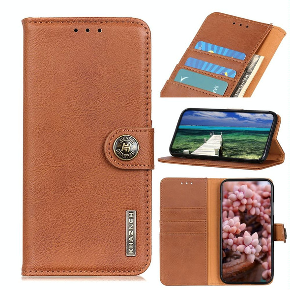 For Samsung Galaxy F14 5G KHAZNEH Cowhide Texture Horizontal Flip Leatherette Phone Case(Brown)