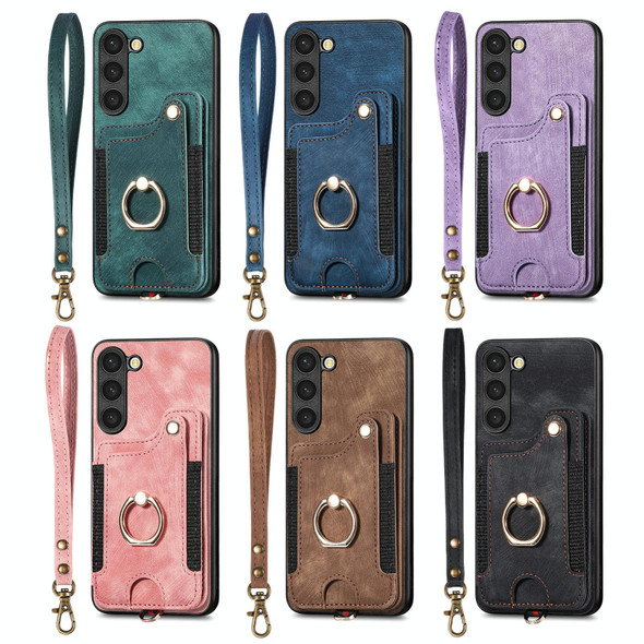 For Samsung Galaxy S22+ 5G Retro Skin-feel Ring Multi-card Wallet Phone Case(Purple)