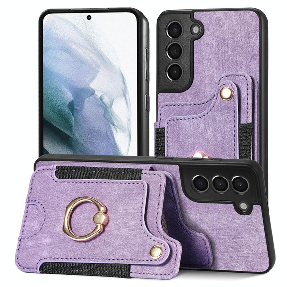 For Samsung Galaxy S21 5G Retro Skin-feel Ring Multi-card Wallet Phone Case(Purple)