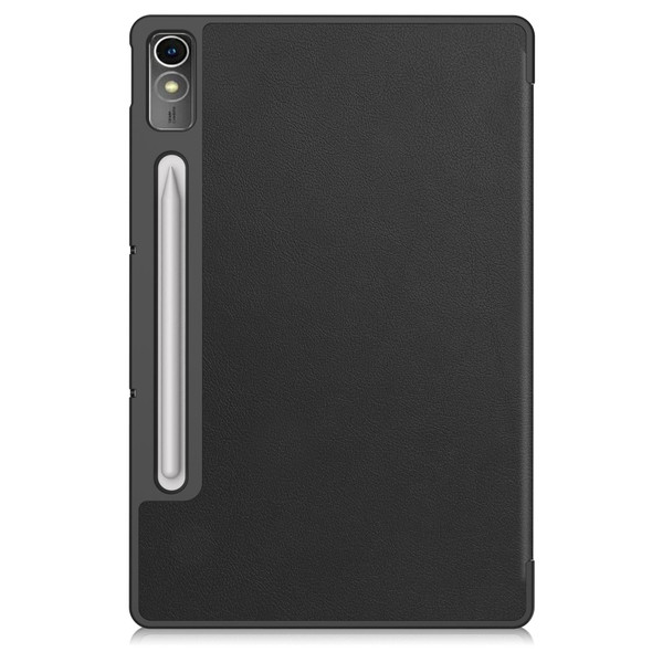 For Lenovo Tab P12/Xiaoxin Pad Pro 12.7 inch Custer Solid Color 3-Fold Stand Leatherette Tablet Case(Black)