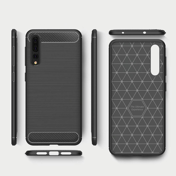 For Huawei  P20 Pro Brushed Texture Carbon Fiber Shockproof TPU Protective Back Case(Black)