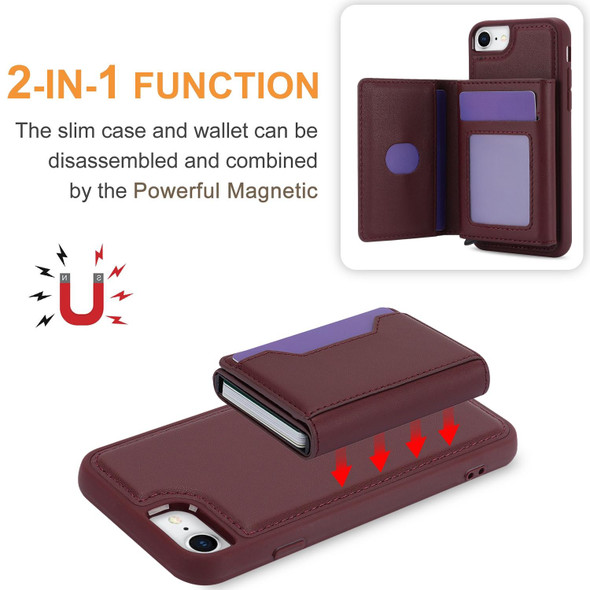 For iPhone SE 2022 / 2020 / 8 / 7 RFID Anti-theft Detachable Card Bag Leatherette Phone Case(Wine Red)