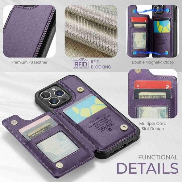 For iPhone 15 Pro Max CaseMe C22 Card Slots Holder RFID Anti-theft Phone Case(Purple)