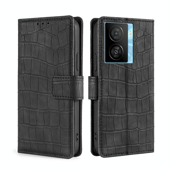 For vivo iQOO Z7x Skin Feel Crocodile Magnetic Clasp Leatherette Phone Case(Black)