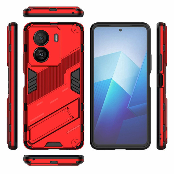 For vivo iQOO Z7x 5G Punk Armor 2 in 1 PC + TPU Shockproof Phone Case with Invisible Holder(Red)