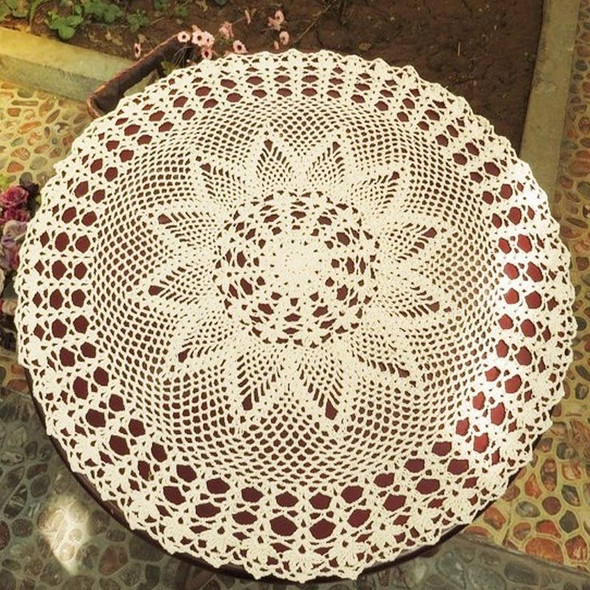 Exquisite Handmade Crochet Hook Flower Garden Mori Cotton Lace Openwork Woven Round Tablecloth, Size:60cm Diameter(Beige)
