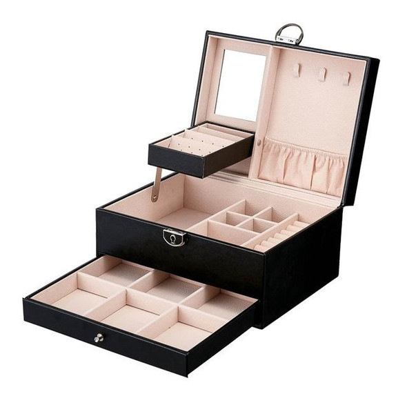 Multi-Function Storage Box Leather Jewelry Box Multi-Layer Large-Capacity Jewelry Organizer(Black)