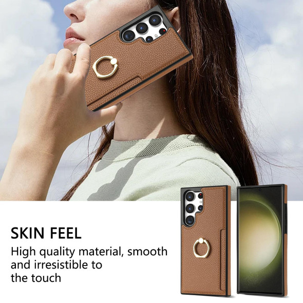For Samsung Galaxy Note20 Ultra Ring Card  Litchi Leatherette Back Phone Case(Brown)