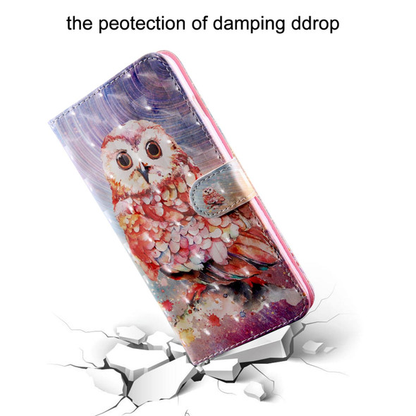 For Samaung Galaxy S22+ 5G 3D Painted Pattern Horizontal Flip Leatherette Phone Case with Holder & Lanyard(Color Owl)