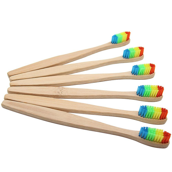 2 PCS Oral Care Soft Bristle Colorful Head Rainbow Bamboo Toothbrush