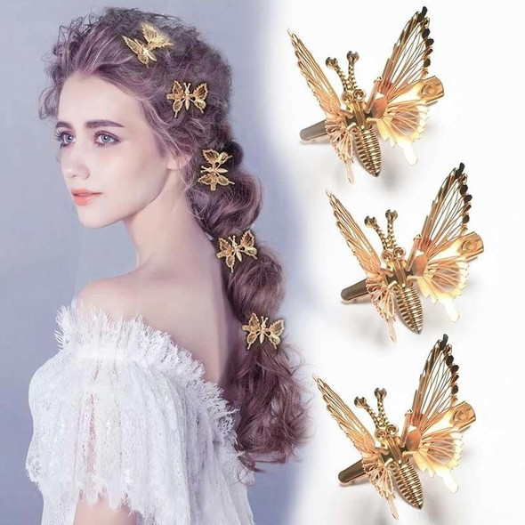 5pcs Moving Simulation Butterfly Hairpin Simple Bangs Clip Hair Accessories(Gold)