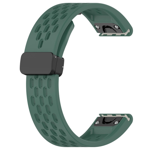 For Garmin Epix Pro Gen 2 Quick Release Holes Magnetic Buckle Silicone Watch Band(Dark Green)