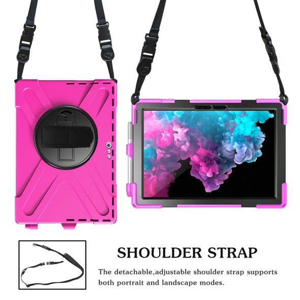 For Microsoft Surface Pro 4 / 5 / 6 / 7 / 7+ Shockproof Colorful Silicone + PC Protective Case with Holder & Hand Strap & Pen Slot(Rose Red)