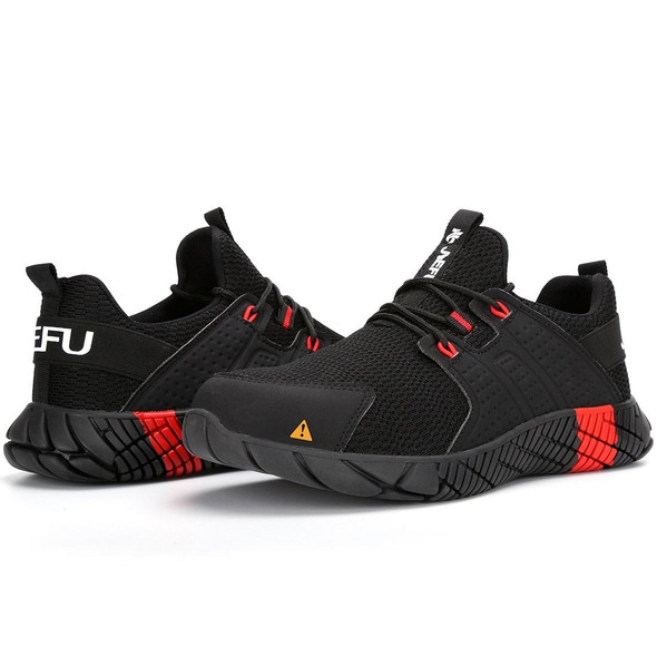 Jiefu Anti Smash And Stab Resistant Lightweight Breathable Anti Odor Flying Fabric Safety Shoes (Color:Black Size:37)