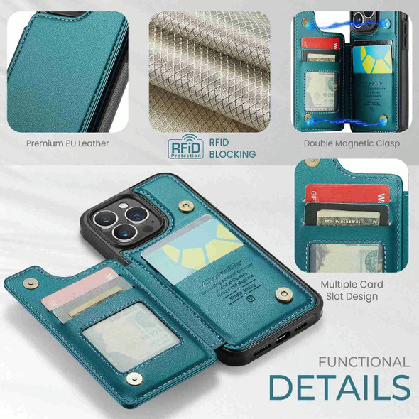 For iPhone 15 Pro Max CaseMe C22 Card Slots Holder RFID Anti-theft Phone Case(Blue Green)