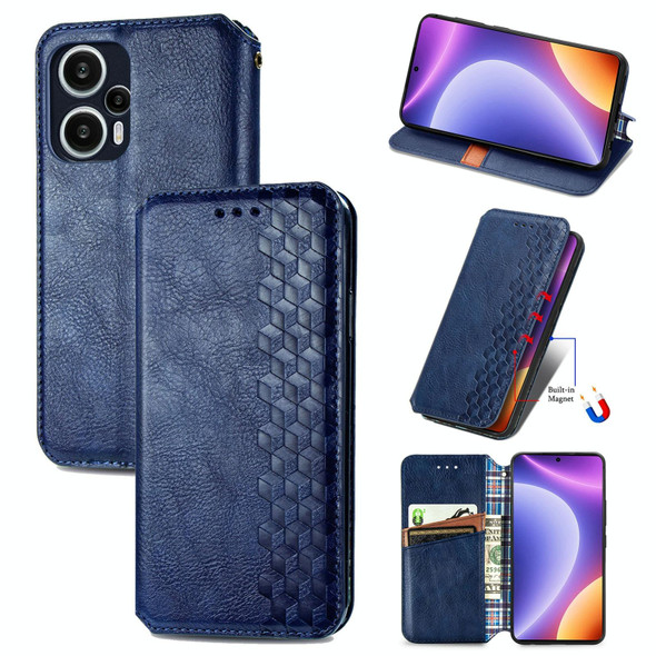 For Redmi Note 12 Turbo Cubic Grid Pressed Magnetic Leatherette Phone Case(Blue)