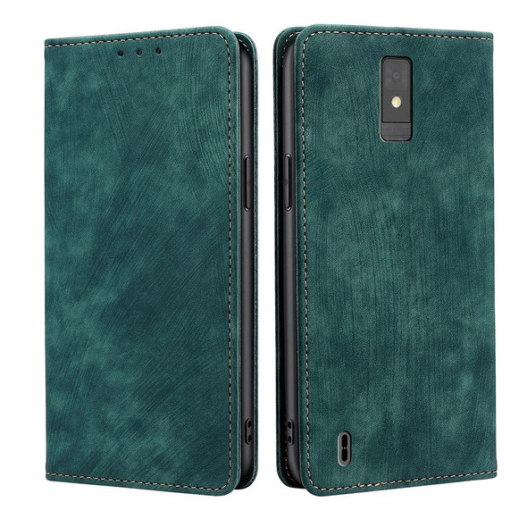 For ZTE Blade A32 RFID Anti-theft Brush Magnetic Leather Phone Case(Green)