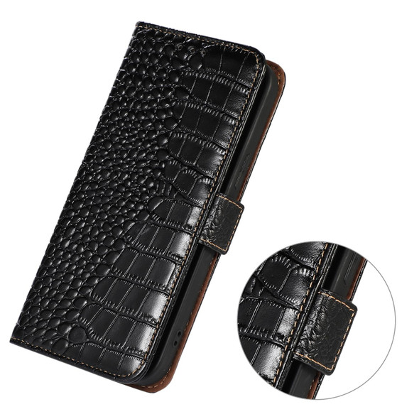 For Samsung Galaxy S22 5G Crocodile Top Layer Cowhide Leatherette Phone Case(Black)