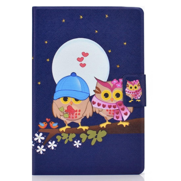 For Galaxy Tab S6 T860 Electric Pressed Left Right Flat Feather Case with Sleep Function Pen Cover & Card Slot & Holder(Couple Owls)