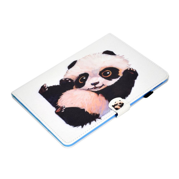 For iPad Pro 11 (2020) Sewing Thread Horizontal Painted Flat Leatherette Tablet Case with Sleep Function & Pen Cover & Anti Skid Strip & Card Slot & Holder(Beckoning Panda)