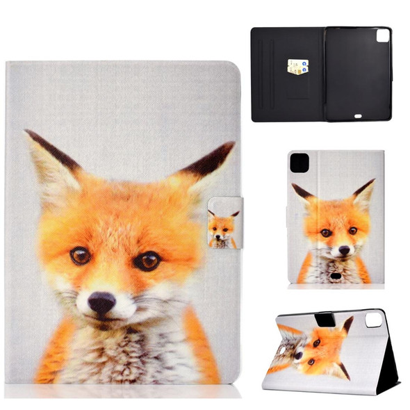 For iPad Pro 11 (2020) Electric Sewing Thread Horizontal Painted TPU Flat Leatherette Tablet Case with Sleep Function & Pen Cover & Anti Skid Strip & Card Slot & Holder(Fox)