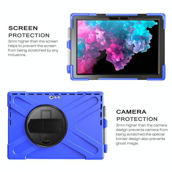 For Microsoft Surface Pro 4 / 5 / 6 / 7 / 7+ Shockproof Colorful Silicone + PC Protective Case with Holder & Hand Strap & Pen Slot(Blue)