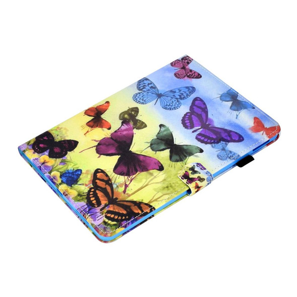 For iPad Pro 11 (2020) Sewing Thread Horizontal Painted Flat Leatherette Tablet Case with Sleep Function & Pen Cover & Anti Skid Strip & Card Slot & Holder(Colorful Butterfly)