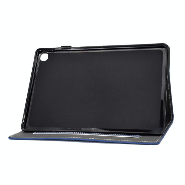 For Galaxy Tab S5e T720 Embossing Sewing Thread Horizontal Painted Flat Leatherette Case with Sleep Function & Pen Cover & Anti Skid Strip & Card Slot & Holder(Blue)