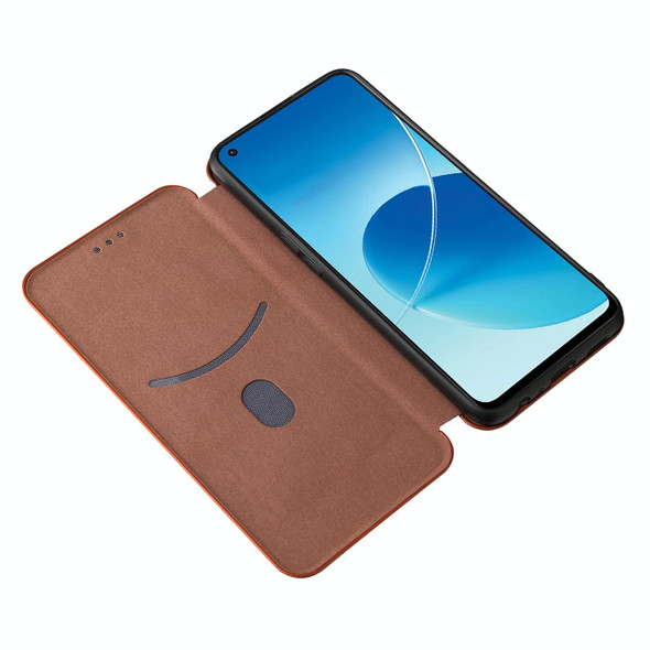 For OPPO Reno6 4G Carbon Fiber Texture Horizontal Flip TPU + PC + PU Leatherette Case with Card Slot(Brown)