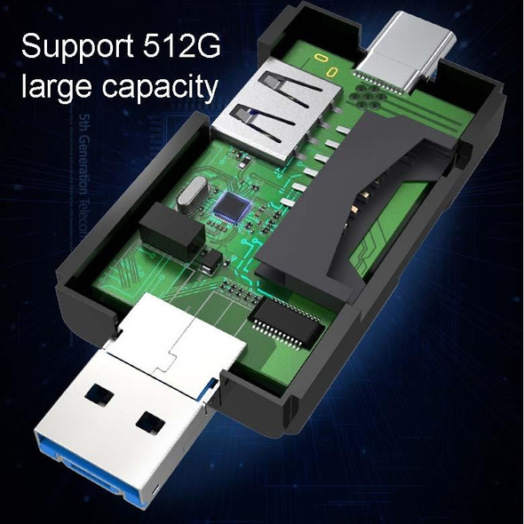 2 PCS Type-C & Micro USB & USB 2.0 3 in 1 Ports Multi-function Card Reader, Support U Disk / TF / SD( White)