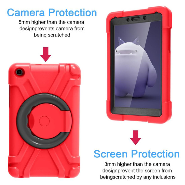 For Galaxy Tab A 8.0 (2019) T290 / T295 PC + Silicone Shockproof Combination Case with 360 Degree Rotating Holder & Handle(Red+Black)